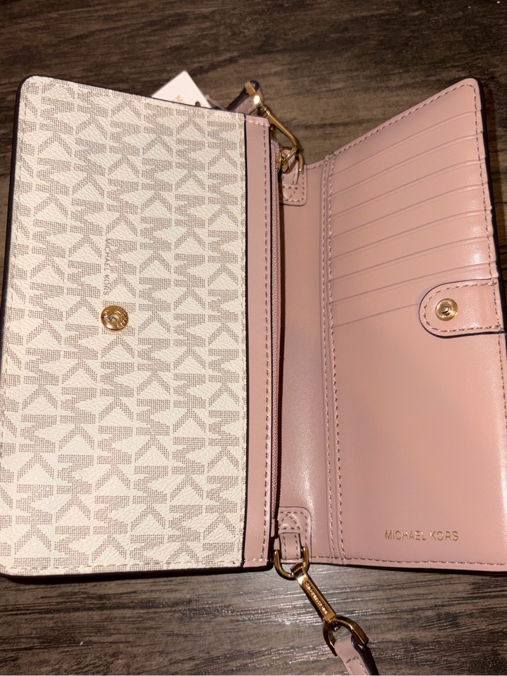 NWT Michael Kors Jet Set Logo Phone Crossbody Wallet Powder Pink - Picture 7 of 8